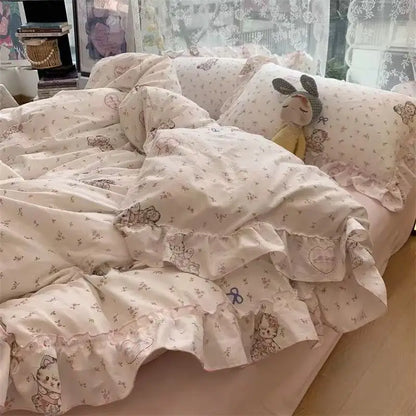 Coquette Vintage Floral Princess Ruffle Lace Bedding Set