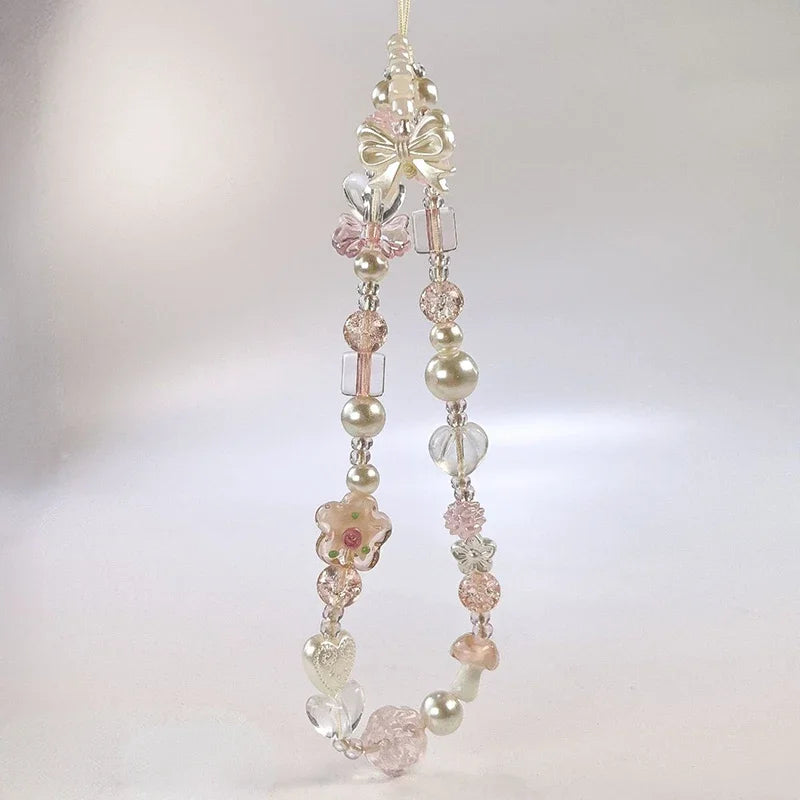 Coquette Aesthetic Cute Bowknot Flower Bead Phone Strap