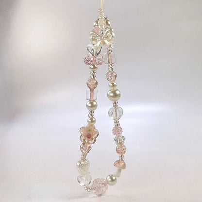 Coquette Aesthetic Cute Bowknot Flower Bead Phone Strap