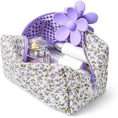 Coquette Floral Puffy Quilted Makeup Bag