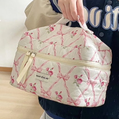 Coquette Large Capacity Floral Quilted Makeup Bag