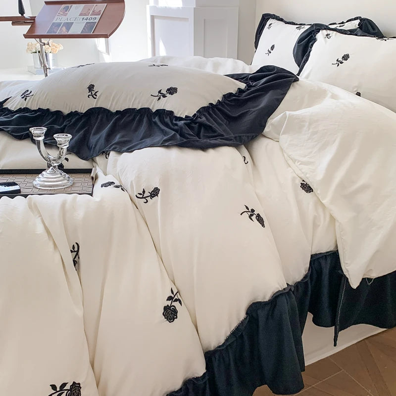 Coquette Twinkle Rose Embroidered Lace Bedding Set