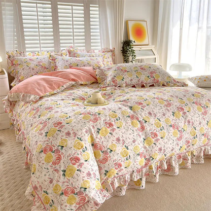 Coquette Bonenjoy Pink Ruffle Floral Bedding Set