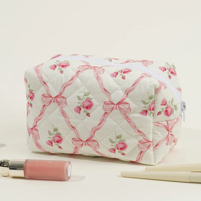 Coquette Floral Bow Cotton Makeup Bag
