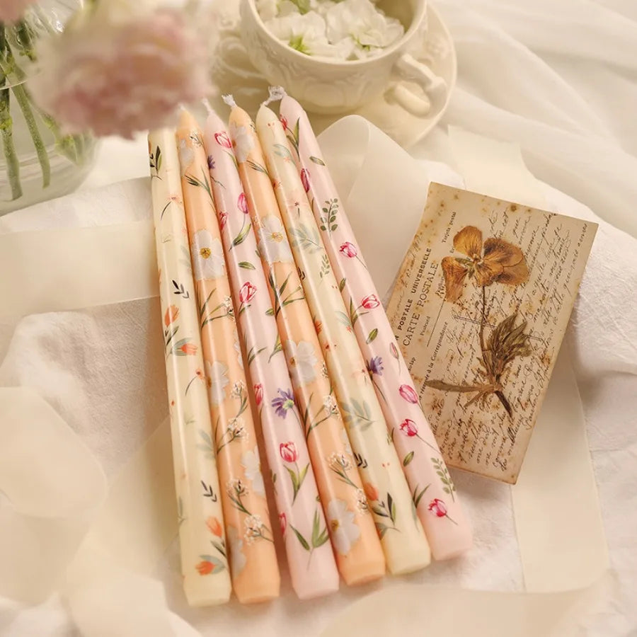 Coquette Hand-Painted Rose Scented Taper Candles (2pcs)