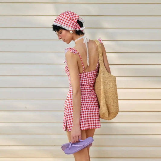 Sweet Plaid 3-Piece Swimsuit Set with Ruffle Trim
