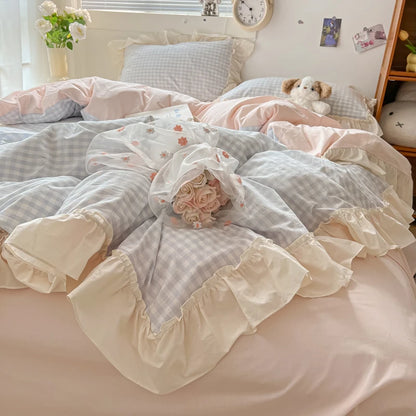 Cute Coquette Ruffled Pink & Gingham Bedding Set