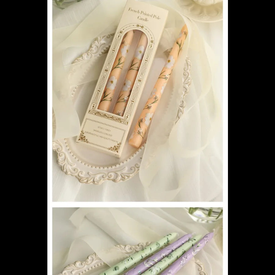 Coquette Hand-Painted Rose Scented Taper Candles (2pcs)
