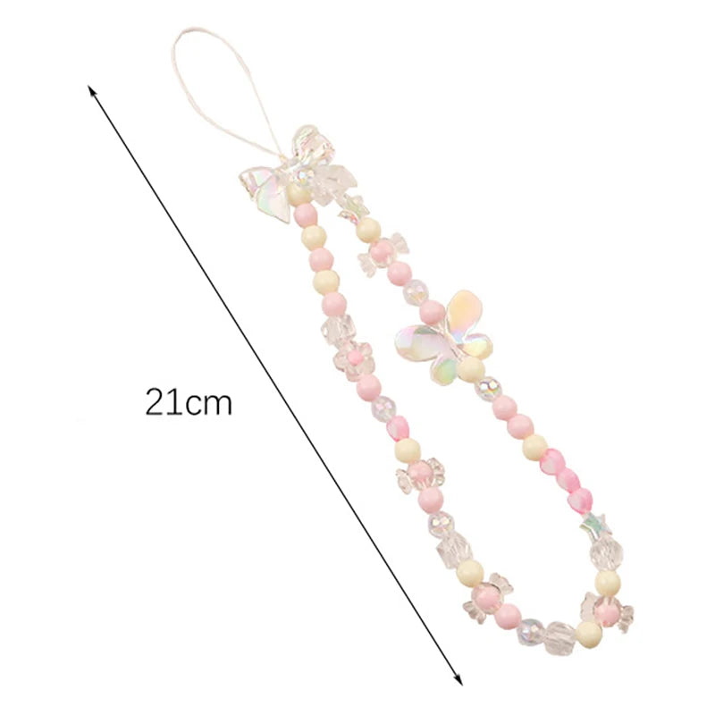 Coquette Cute Crystal Bowknot Pearl Beaded Phone Strap