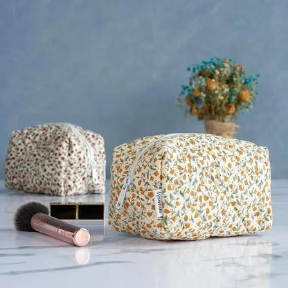 Coquette Floral Puffy Quilted Makeup Bag