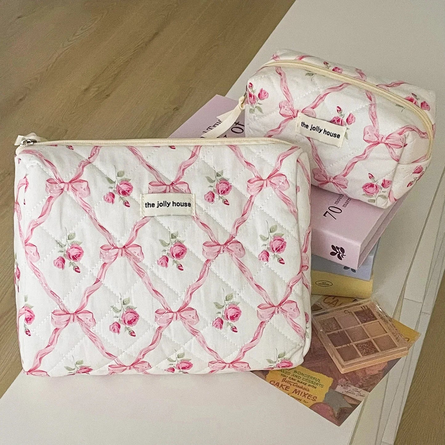 Coquette Large Capacity Floral Quilted Makeup Bag