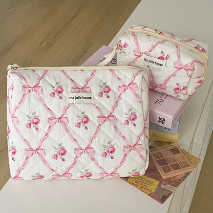 Coquette Large Capacity Floral Quilted Makeup Bag