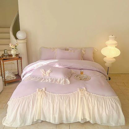 Coquette Blue Ruffle Lace Bow Bedding Set