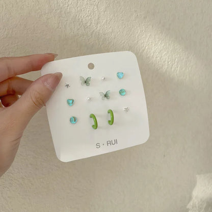 Coquette Blue & Green Butterfly Earrings Set