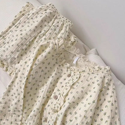 Coquette Soft Floral Ruffled Two-Piece Pajama Set