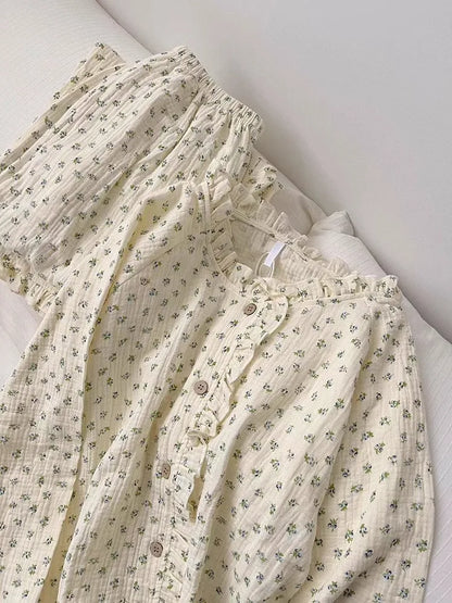 Coquette Soft Floral Ruffled Two-Piece Pajama Set