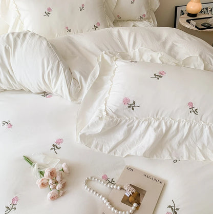 Coquette Twinkle Rose Embroidered Lace Bedding Set