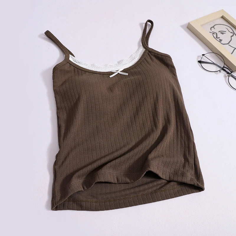 Coquette Sweet Lace Bow Knitted Tank Top