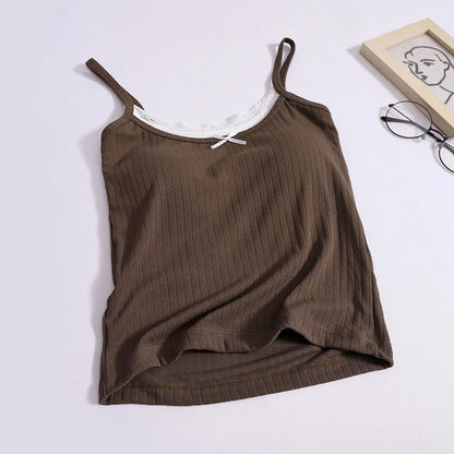 Coquette Sweet Lace Bow Knitted Tank Top