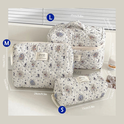 Cute Quilted Cotton Makeup Bag - Portable Zipper Cosmetic Organizer for Women and Girls