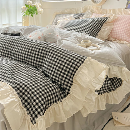 Cute Coquette Ruffled Pink & Gingham Bedding Set