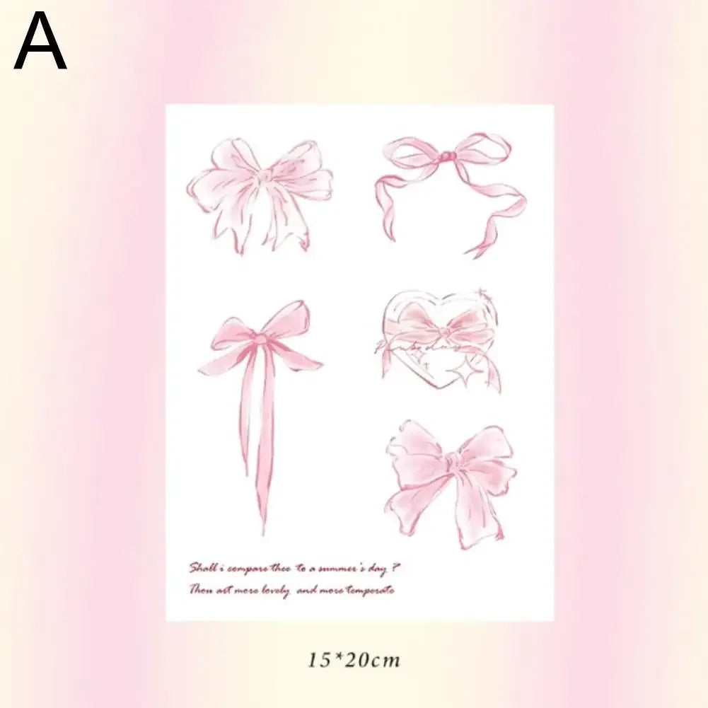 Coquette Pink Bow Temporary Tattoo Sweet Dreamy Waterproof Body Sticker