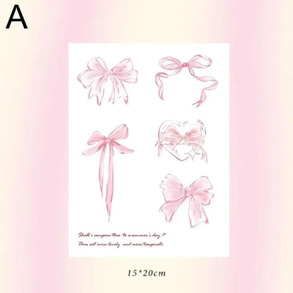 Coquette Pink Bow Temporary Tattoo Sweet Dreamy Waterproof Body Sticker