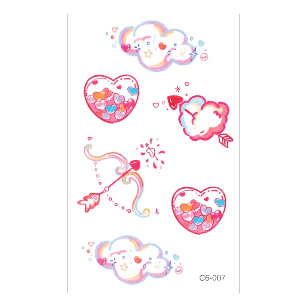 Cute Whimsical Heart and Bow Temporary Tattoo Set