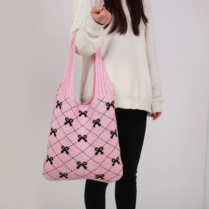 Charming Bow Knit Crochet Tote Bag