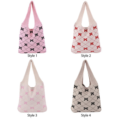Charming Bow Knit Crochet Tote Bag