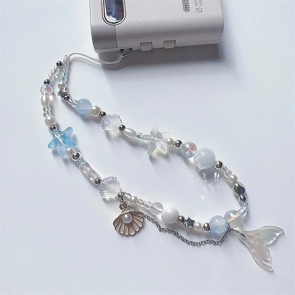 Coquette Dreamy Mermaid Shell Beaded Phone Charm Strap