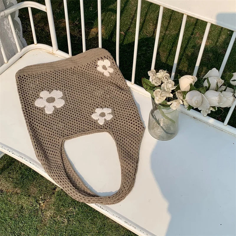 Sweet Flower Knitted Tote Bag