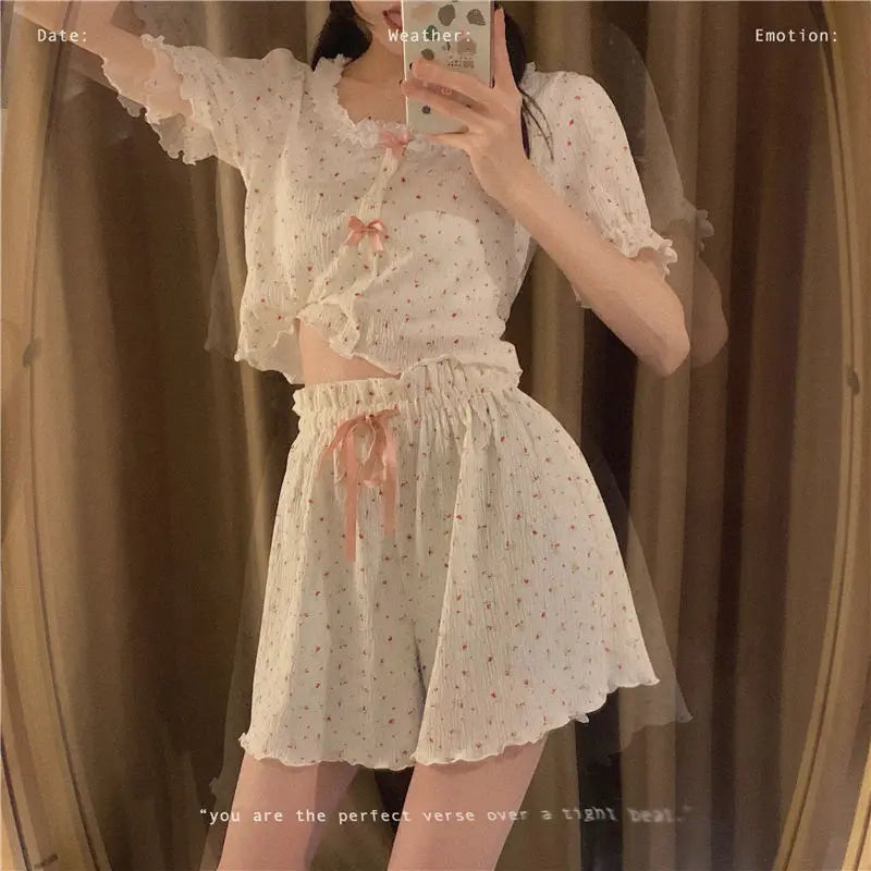 Coquette Floral Bow Short Pajama Set