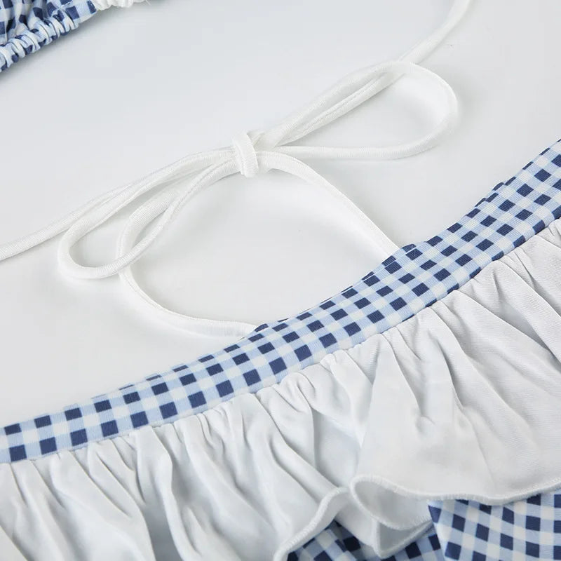 Sweet Gingham Ruffle Bikini Set