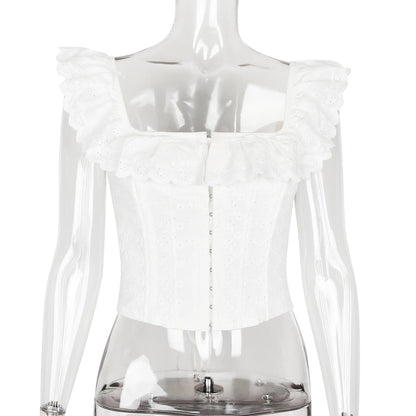 Belle Fleur White Ruffle Corset Crop Top