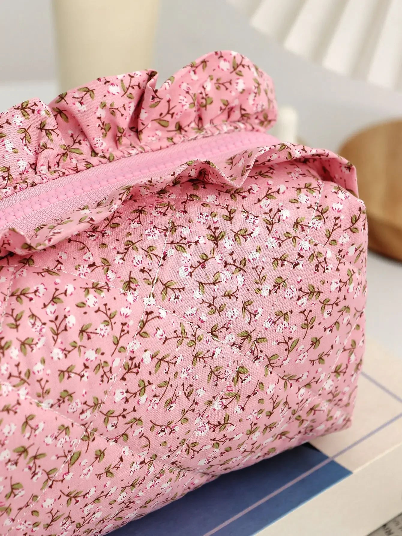 Coquette Floral Quilted Makeup Pouch Set