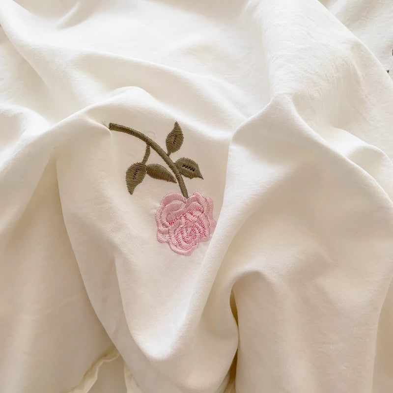 Coquette Twinkle Rose Embroidered Lace Bedding Set