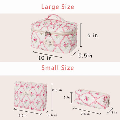 Cute Quilted Cotton Makeup Bag - Portable Zipper Cosmetic Organizer for Women and Girls