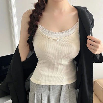 Coquette Sweet Lace Bow Knitted Tank Top