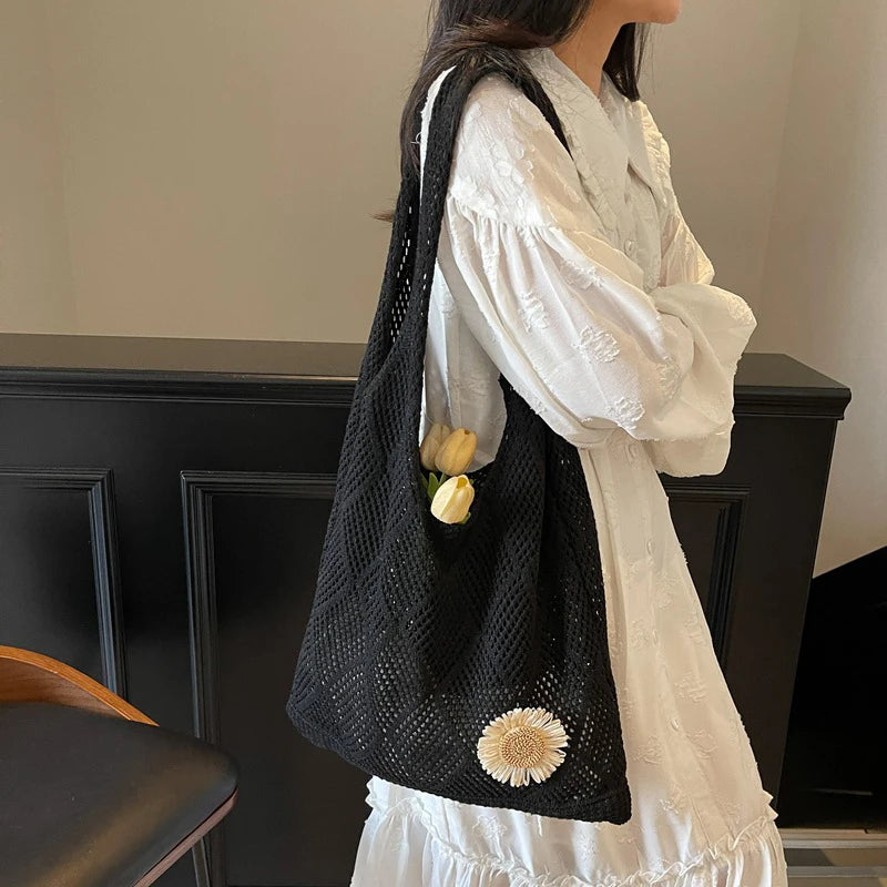 Coquette Crochet Flower Tote Bag