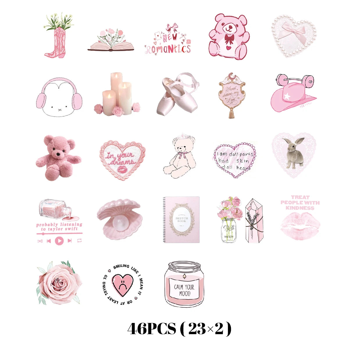 Coquette Cute Bunny & Bear Pink Graffiti Stickers