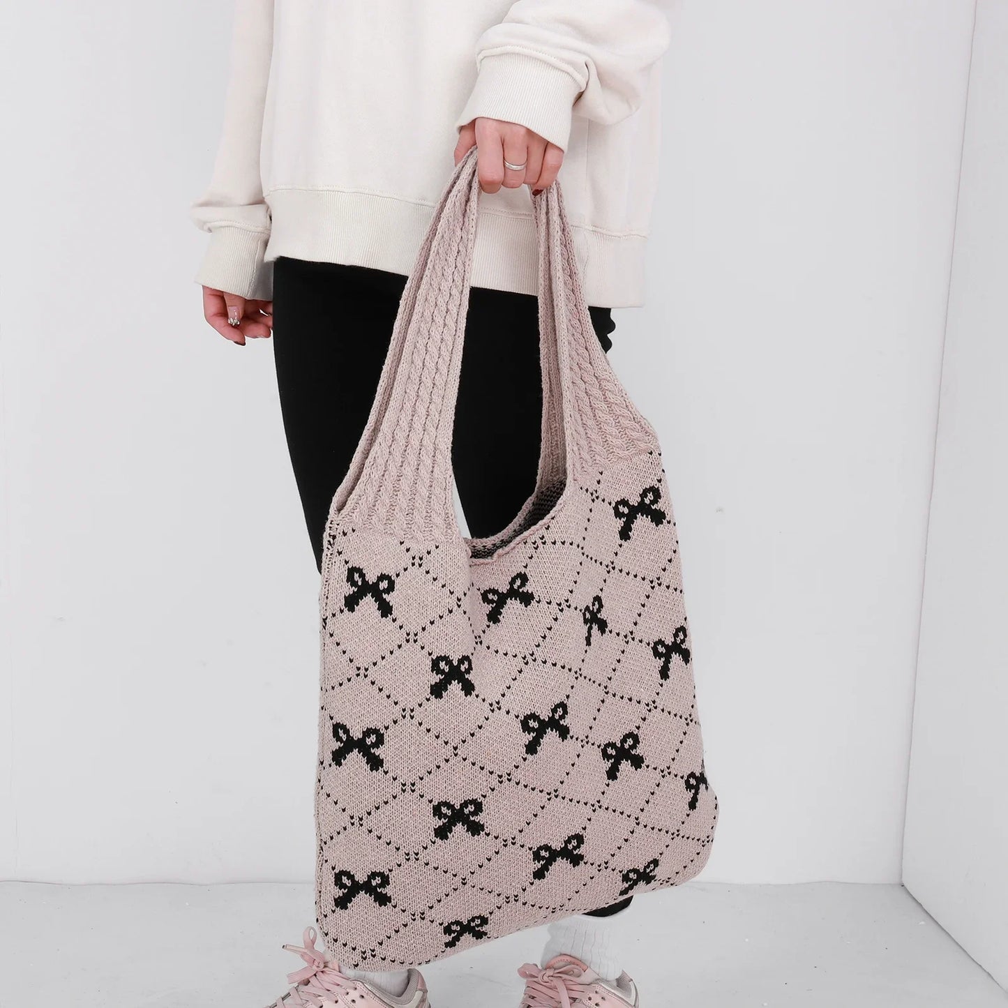 Charming Bow Knit Crochet Tote Bag