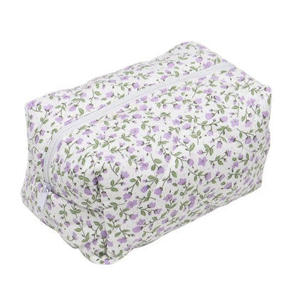 Coquette Floral Puffy Quilted Makeup Bag