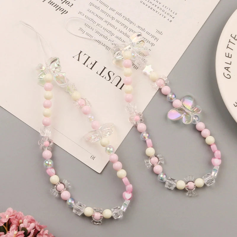 Coquette Cute Crystal Bowknot Pearl Beaded Phone Strap