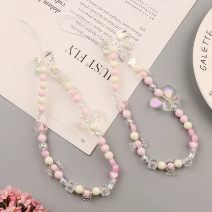 Coquette Cute Crystal Bowknot Pearl Beaded Phone Strap