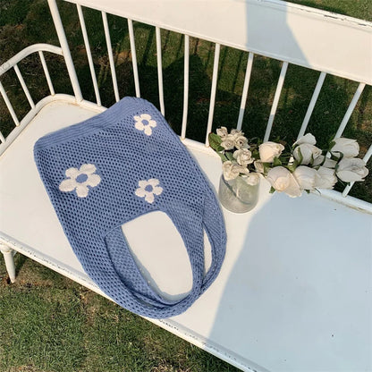 Sweet Flower Knitted Tote Bag