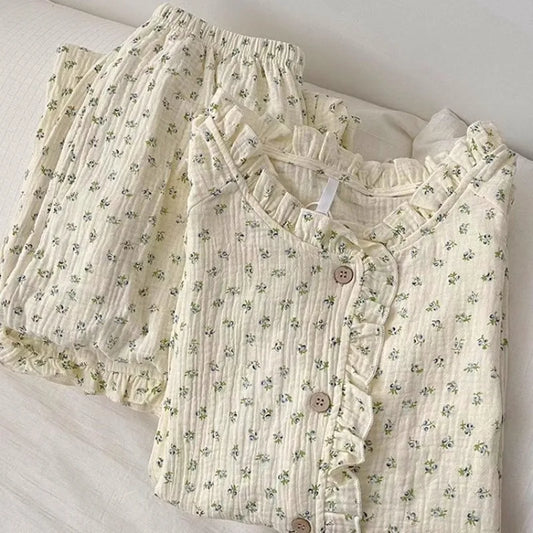 Coquette Soft Floral Ruffled Two-Piece Pajama Set