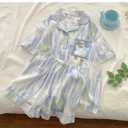 Charming Plaid Pajama Set with Ruffle Accents