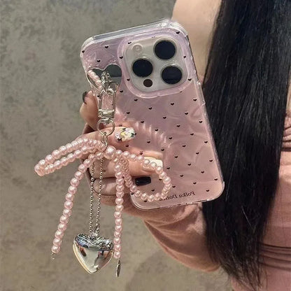 Coquette Pink Heart Charm Bow Phone Case