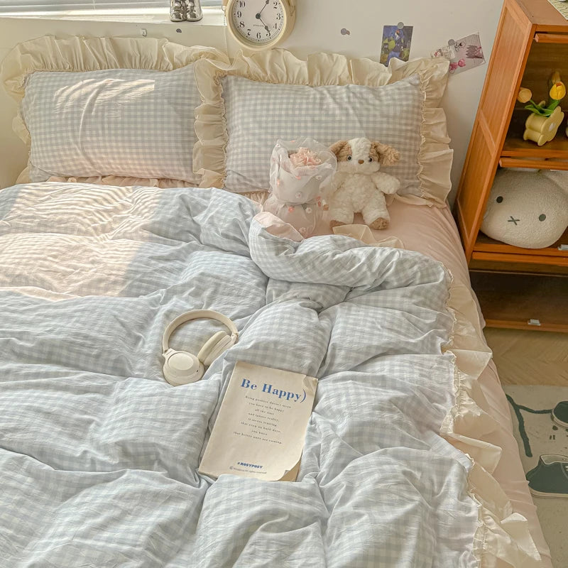 Cute Coquette Ruffled Pink & Gingham Bedding Set